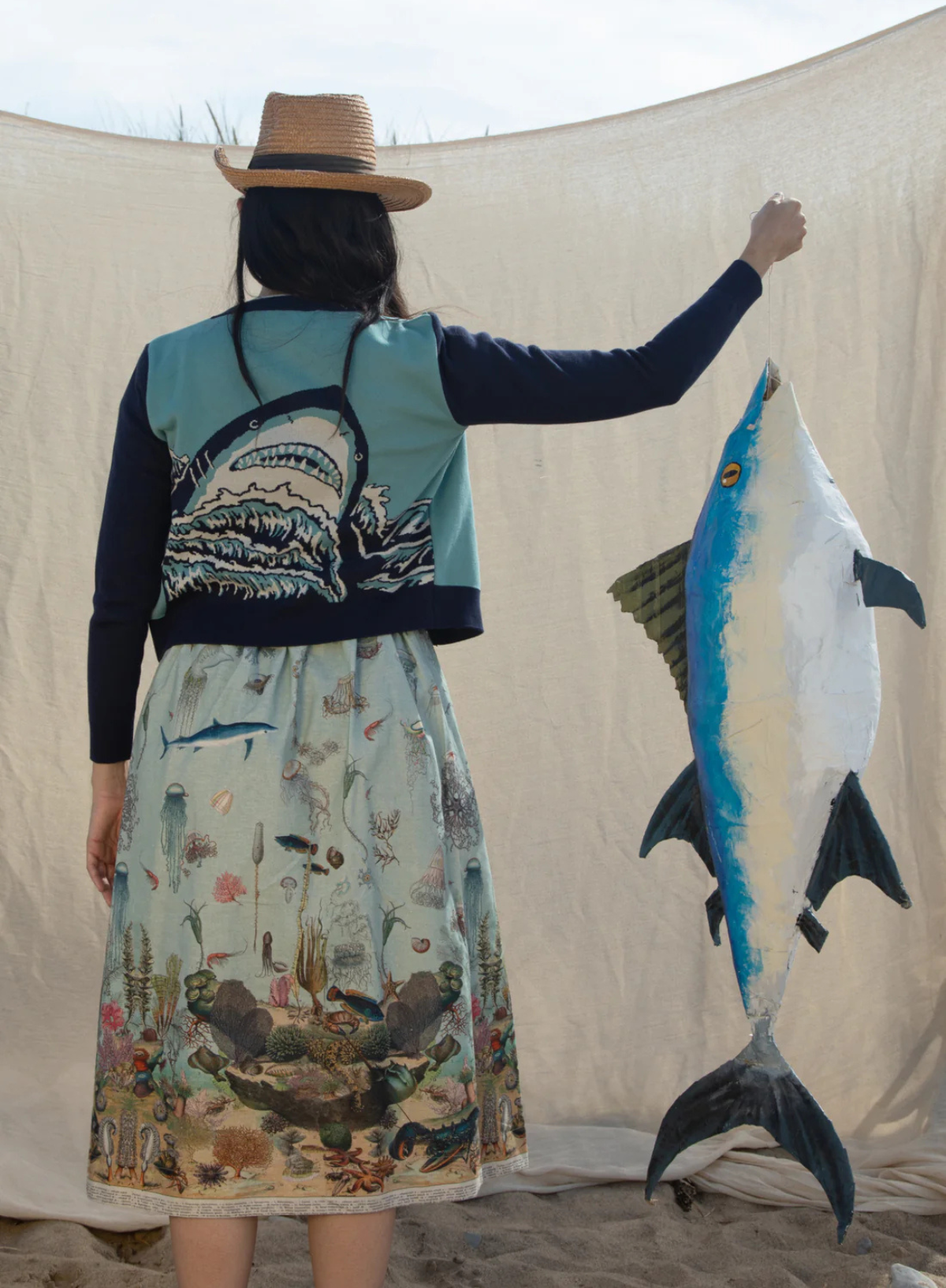 Vera Jacquard Cardigan in Teal Shark Attack from Palava