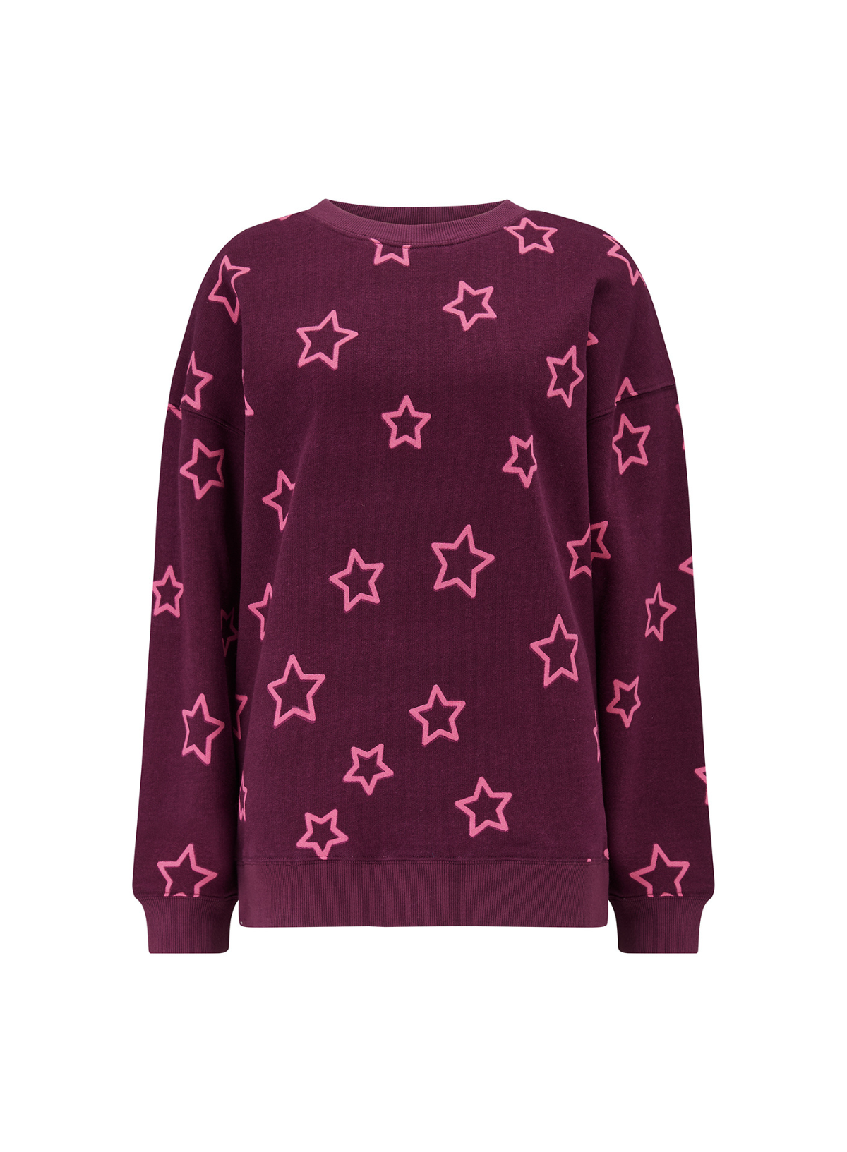 Eadie Relaxed Sweatshirt in Burgundy, Spaced Out Stars from Sugarhill