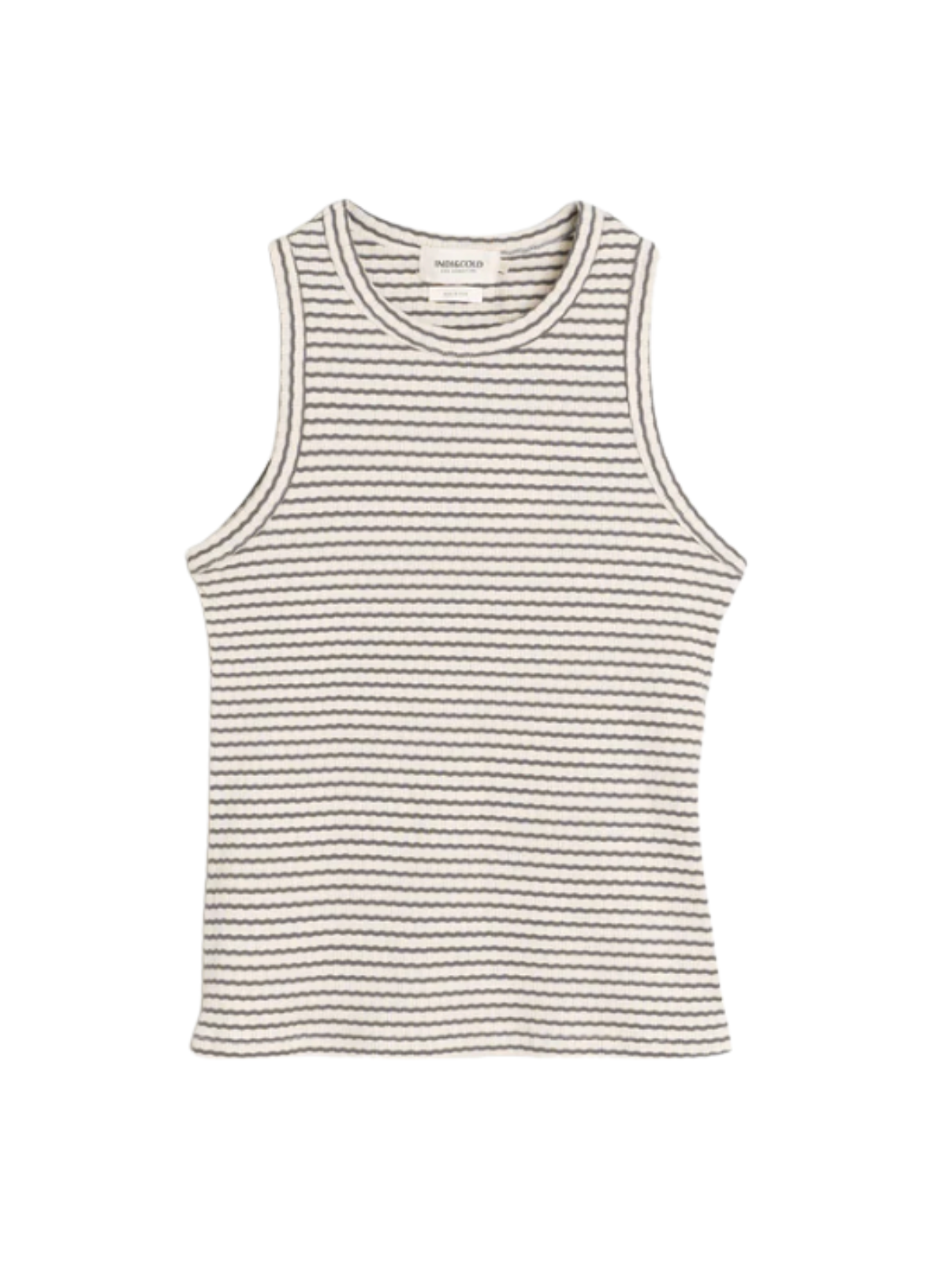 Indi & Cold Striped Ribbed Halter Tee in Carbon