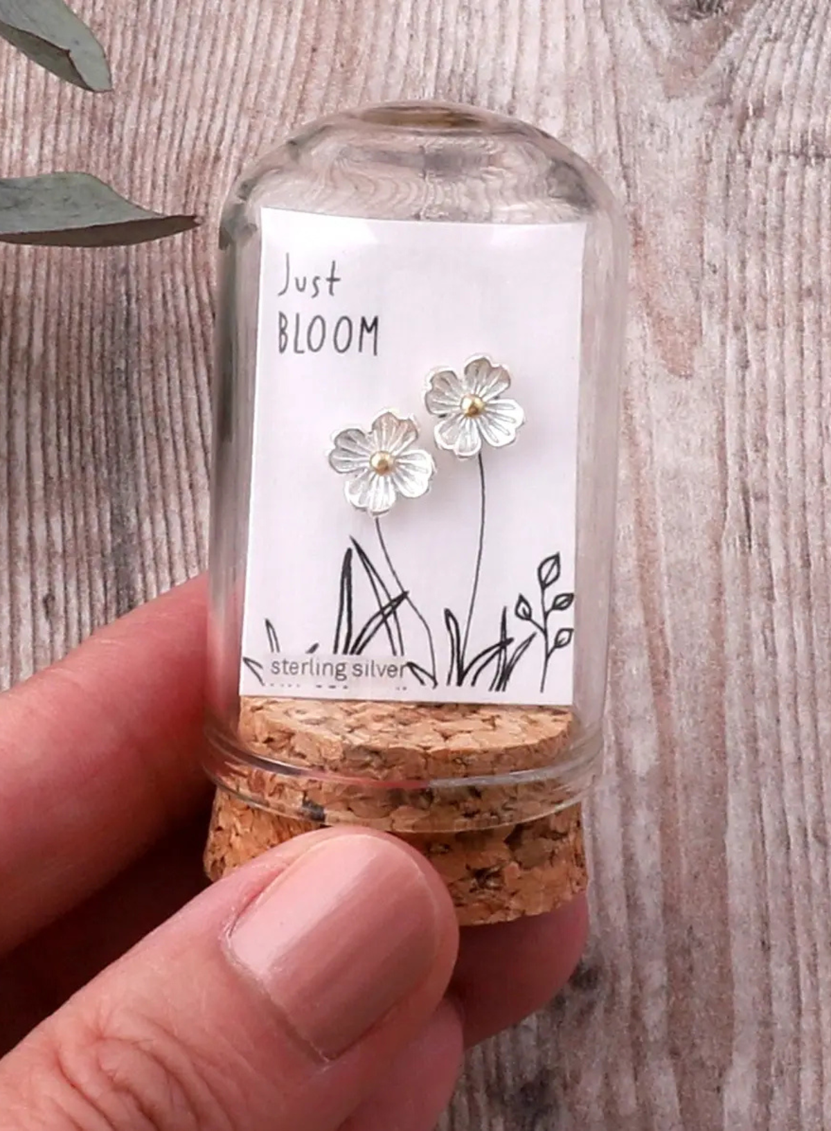 Attic Creations Just Bloom Four Petal Blossom Silver Flower Gold Dot