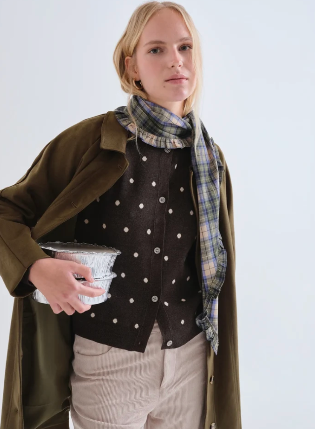 Compañia Fantastica Cardigan in Small Green Dots