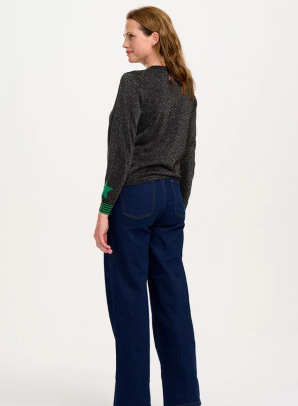 Arya Cardigan in Black, Green Star Cuff from Sugarhill