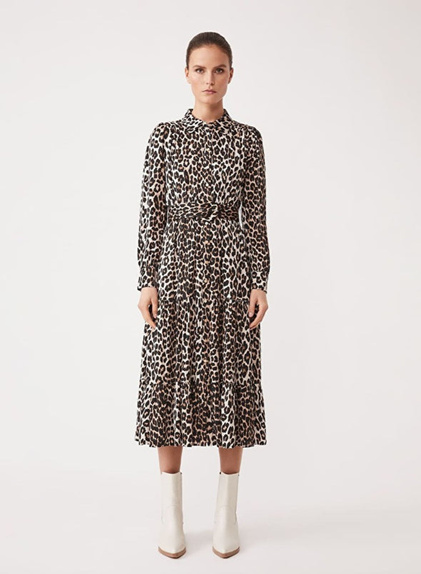 Cinzia Midi Dress in Beige Leopard from Suncoo
