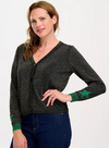 Arya Cardigan in Black, Green Star Cuff from Sugarhill