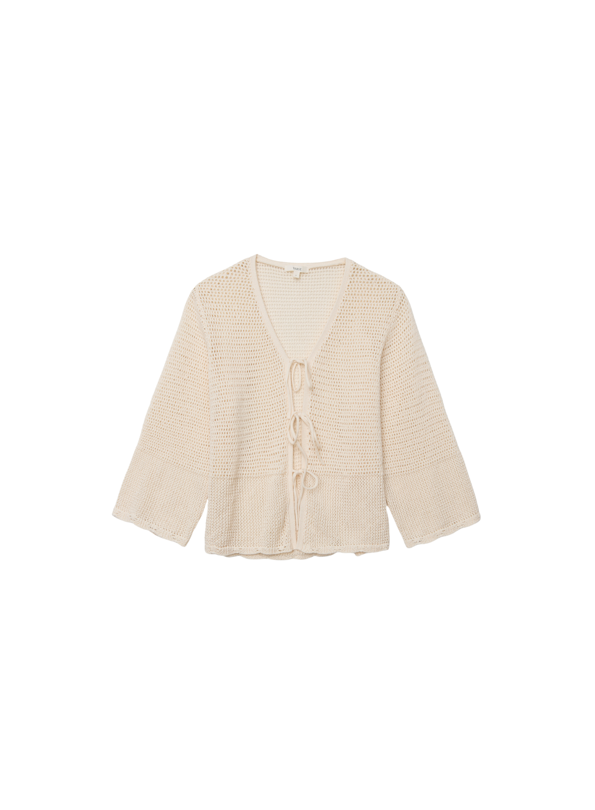 Net Knit Tie Front Top in Natural from Yerse