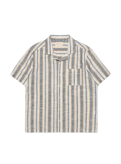 Selleck S/S Shirt in Slub Stripe Navy Iris/Honey from Far Afield