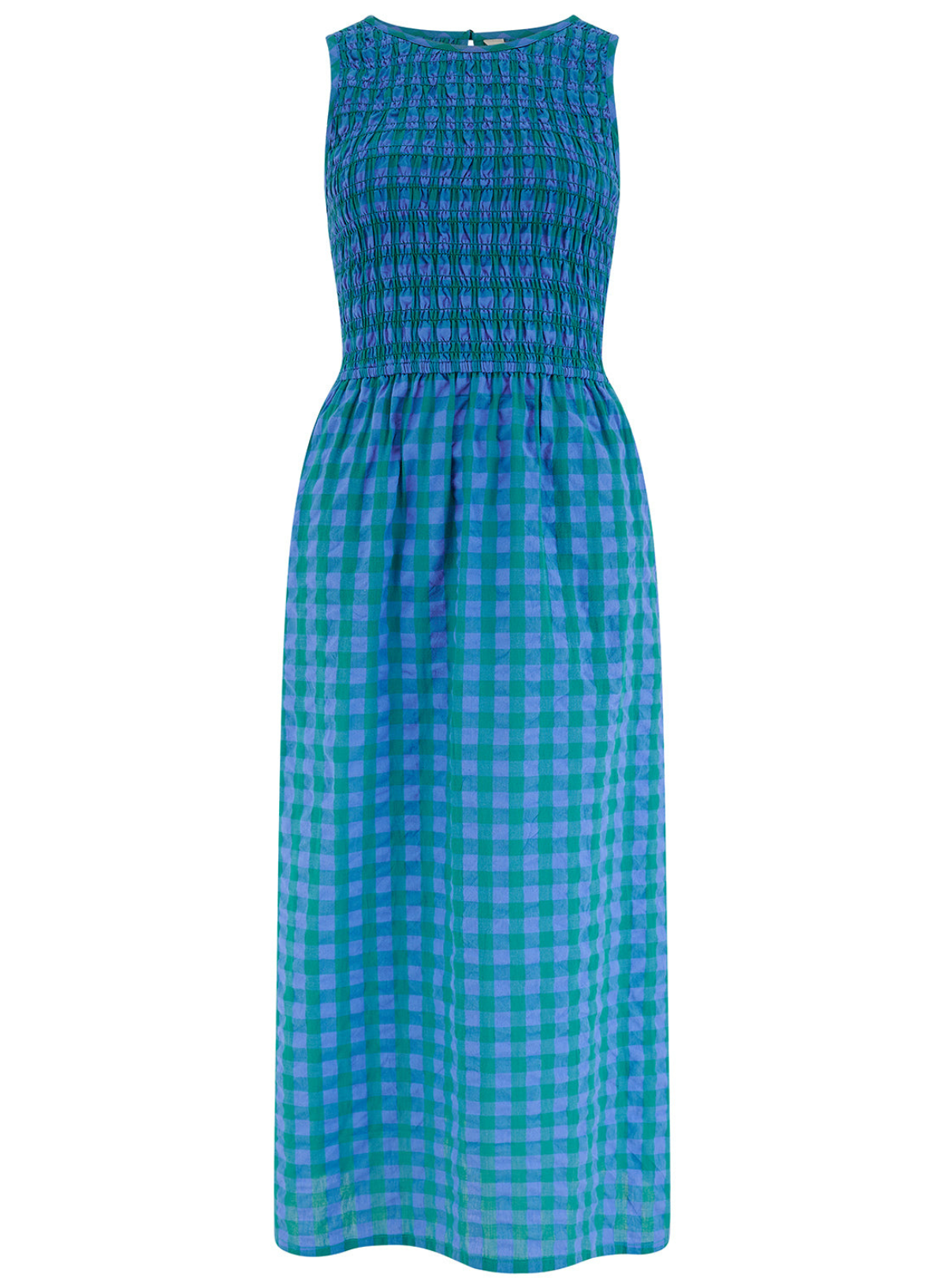 Sugarhill Sian Shirred Midi Dress in Blue and Green Peacock