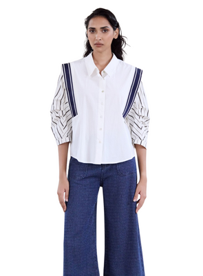 Jacquard Texture Denim Palazzo Trousers in Delph Blue from Skatïe