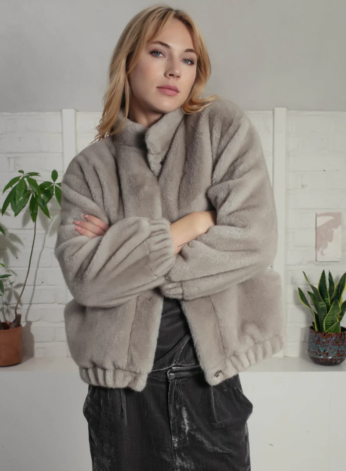 Nooki Aubrey Grey Faux Fur Jacket