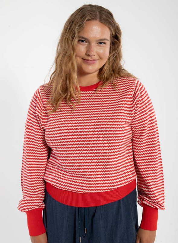 Danefox Pearl Knit Sweater in Summer Red/Chalk from Danefae