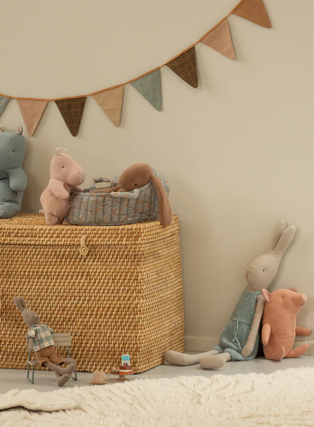 Maileg Safari Friends Hippo in Small with Skirt Soft Rose