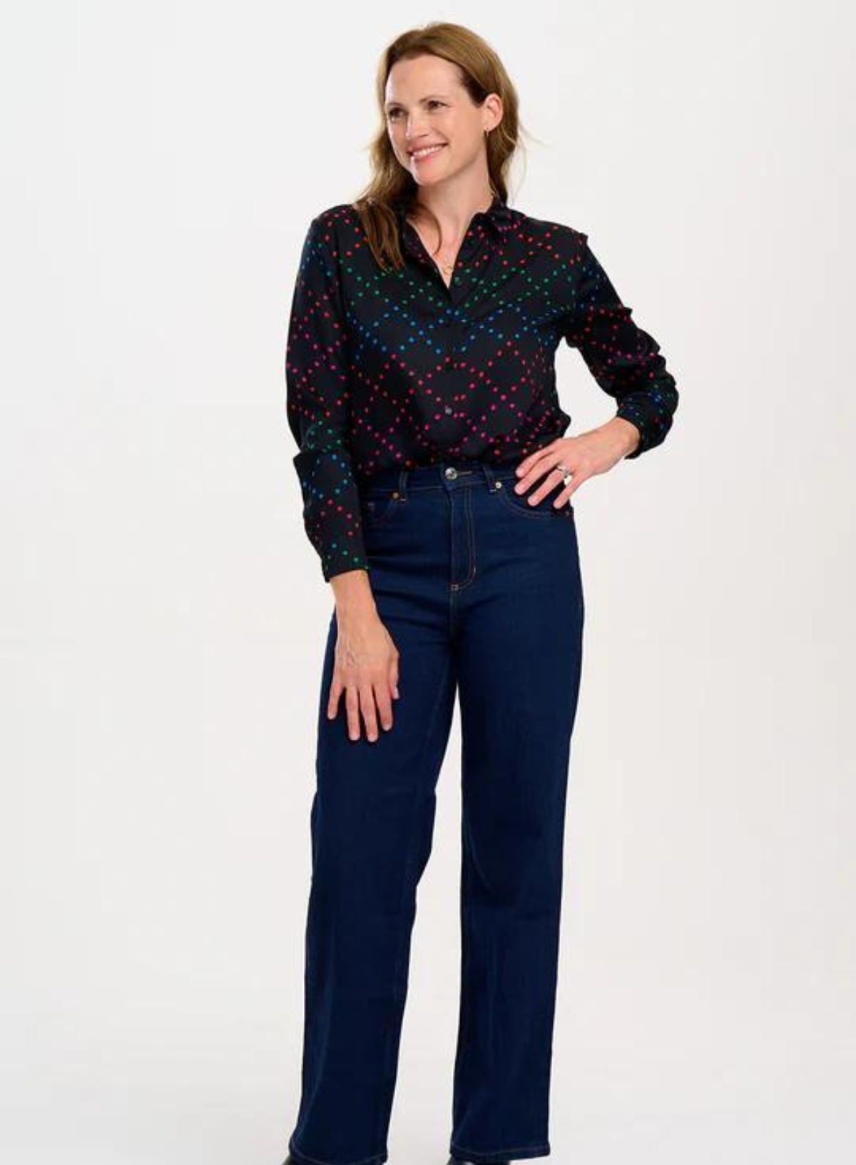 Alora Shirt in Black Rainbow Star Lattice from Sugarhill