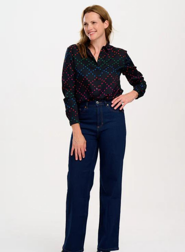 Alora Shirt in Black Rainbow Star Lattice from Sugarhill