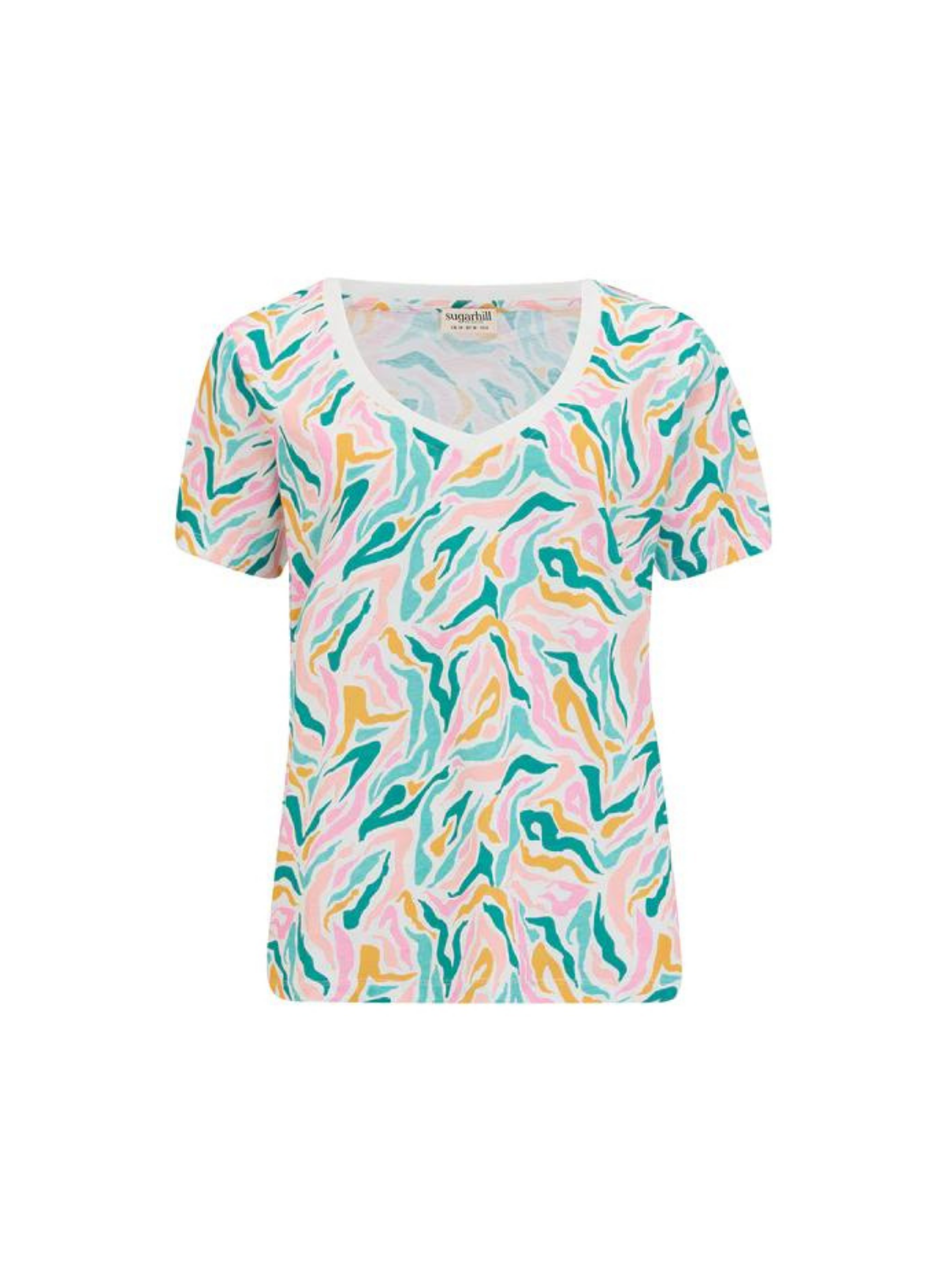 Khloe V-Neck T-Shirt in Multi Wild Animal from Sugarhill