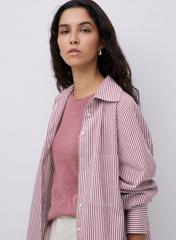 Siren Shirt in Ecru + Oxid Stripe from Yerse