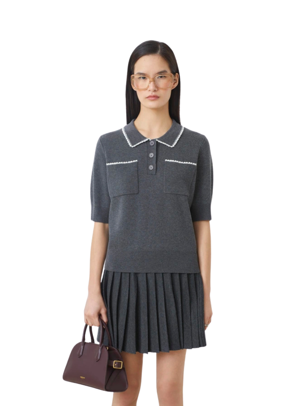 Polka Collared Top in Carbon from Suncoo