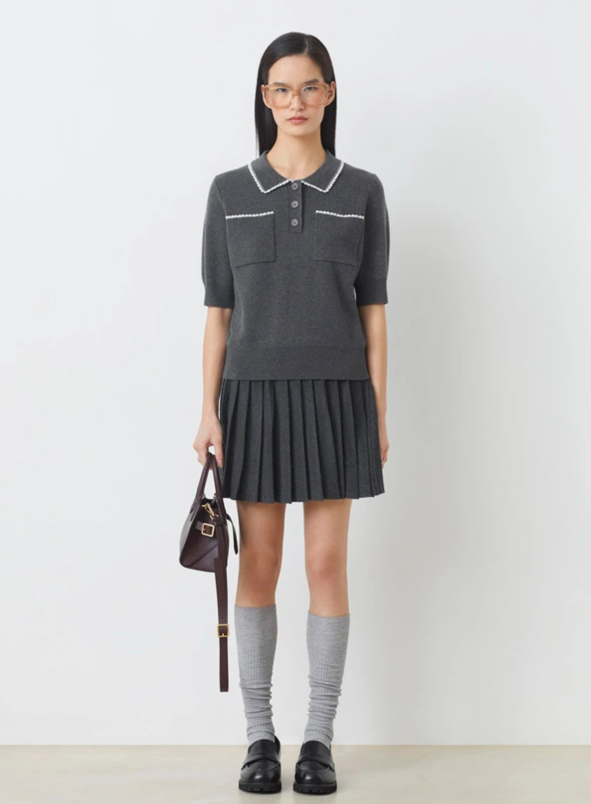 Polka Collared Top in Carbon from Suncoo
