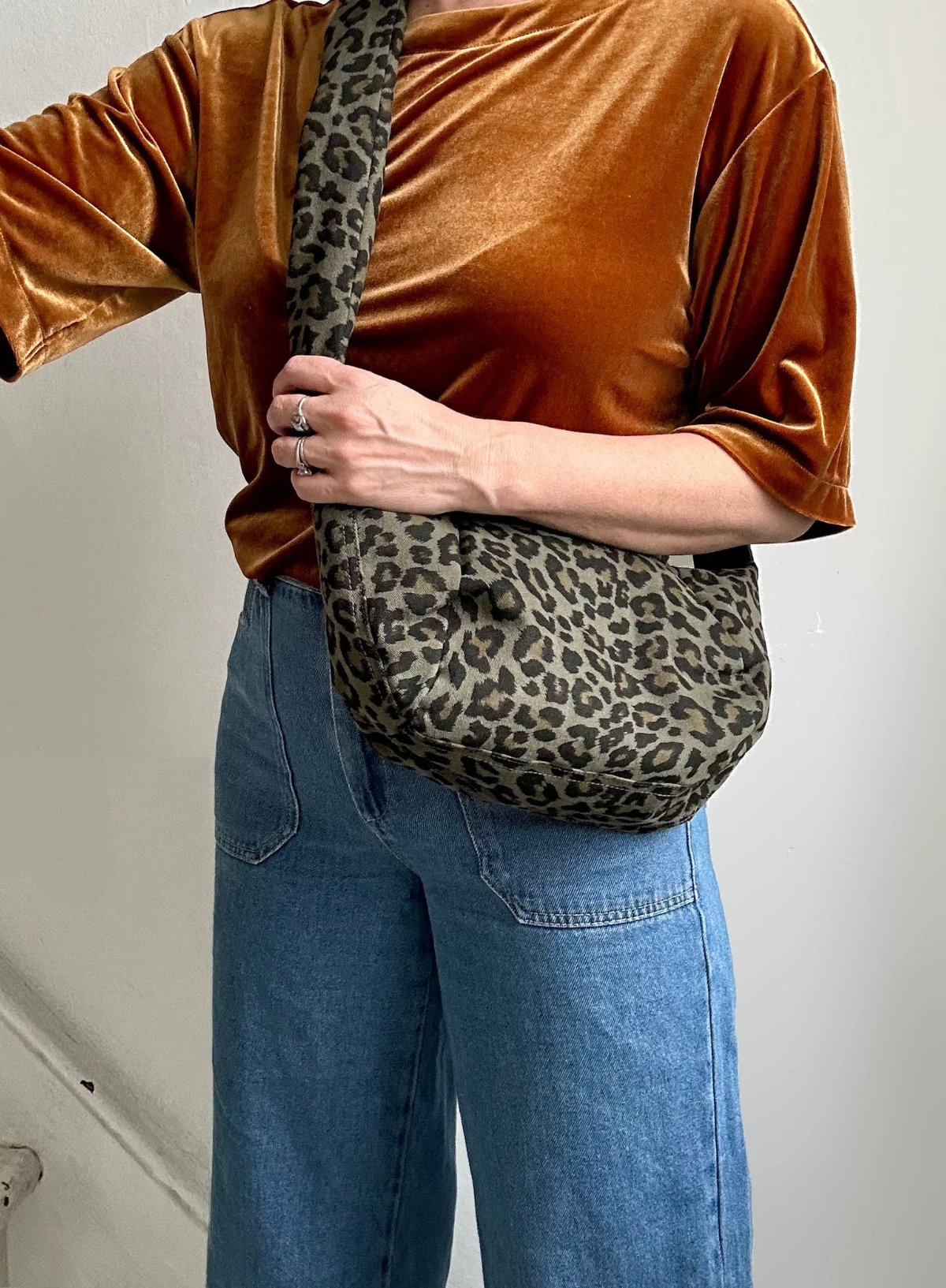 Small Brixton Cross Body Sling Bag in Green Leopard Print from Sixton