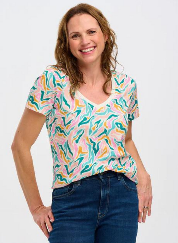 Khloe V-Neck T-Shirt in Multi Wild Animal from Sugarhill