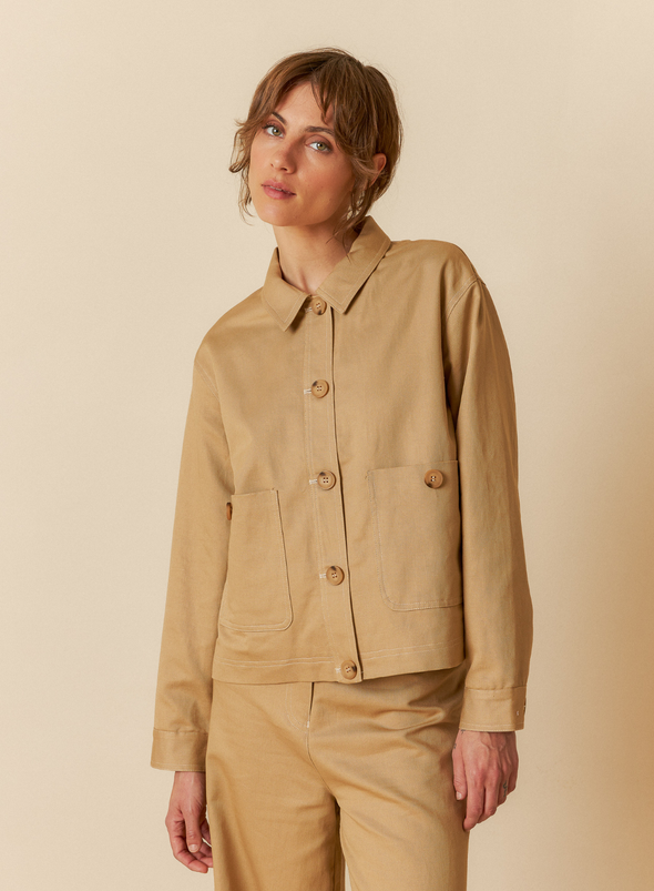 Structured Twill Jacket in Beige from Indi & Cold