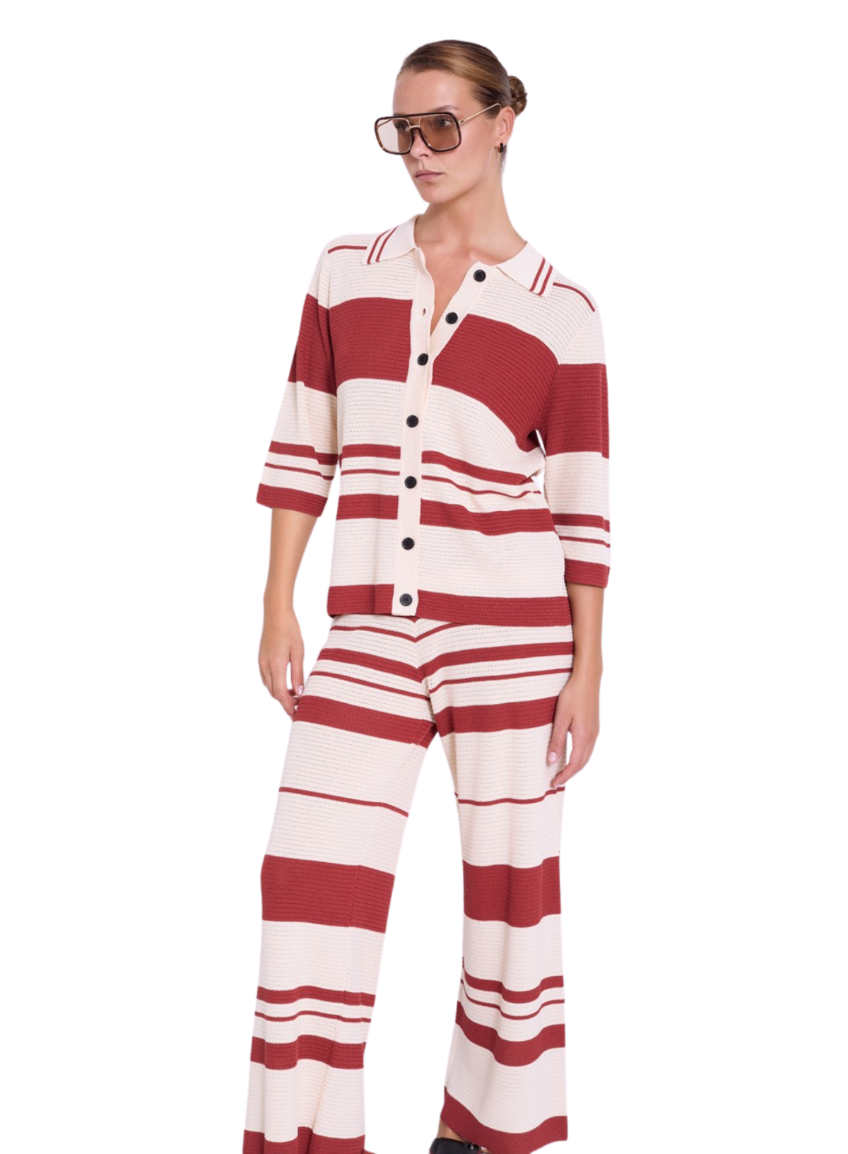 Short Sleeve Cardigan Piqué Knit Stripes in Sumac from Skatïe