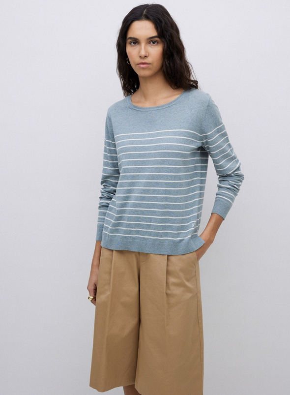 O-Clarins Knit Jumper in Greyish-Green Stripe from Yerse