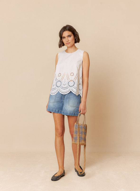Cut Out Pattern Top in White from Indi & Cold