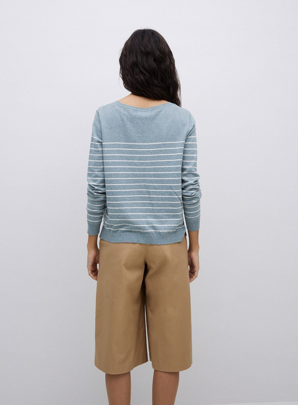 O-Clarins Knit Jumper in Greyish-Green Stripe from Yerse