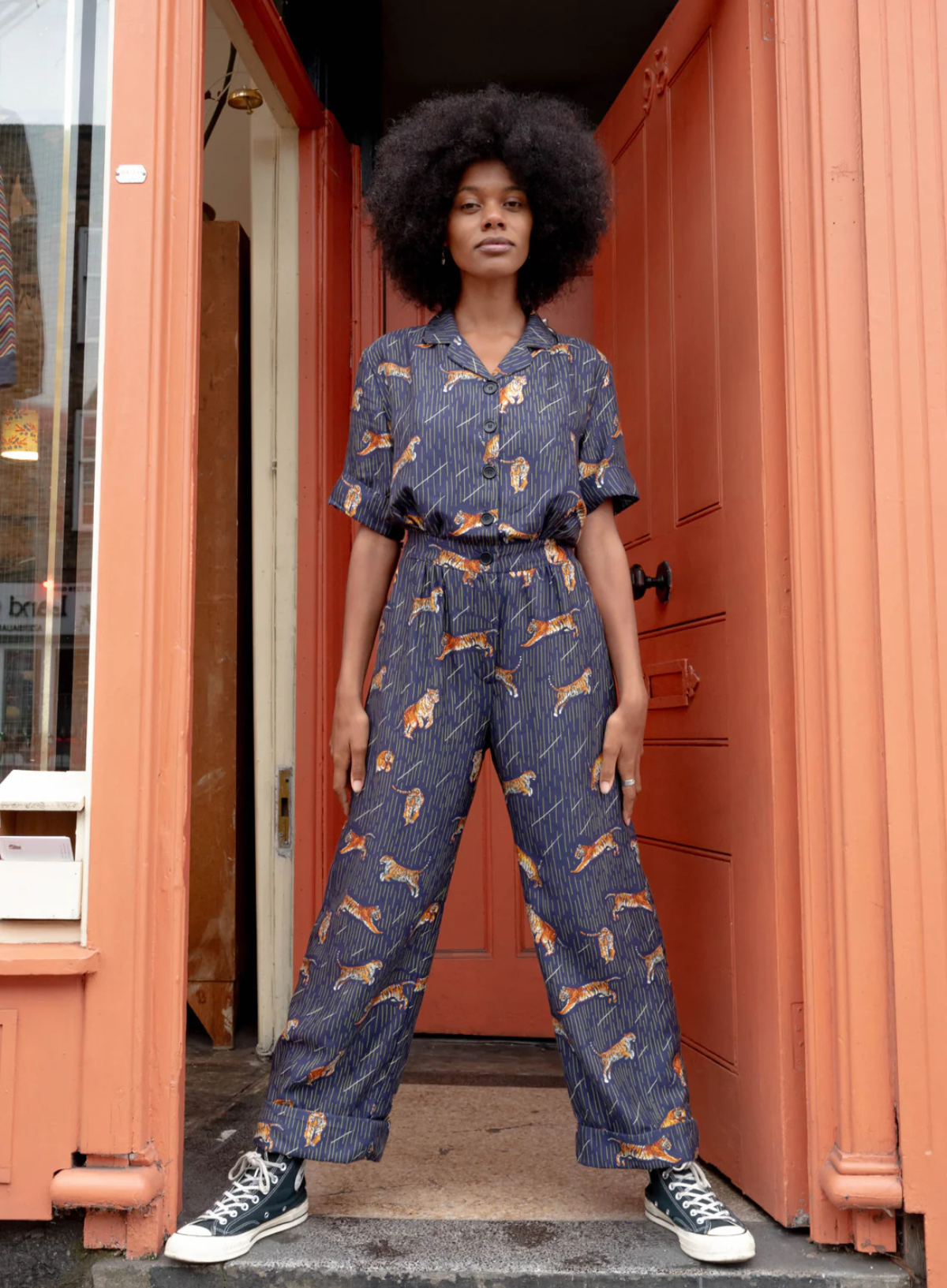 Francesca Long Sleeve Jumpsuit in Navy Tigers from Palava