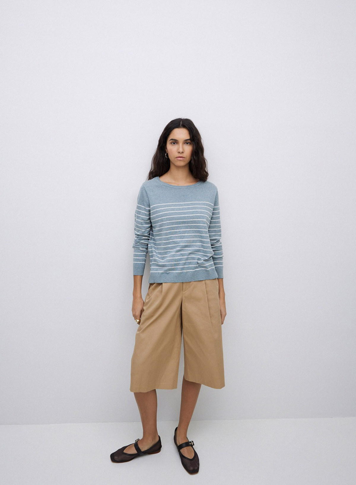 O-Clarins Knit Jumper in Greyish-Green Stripe from Yerse