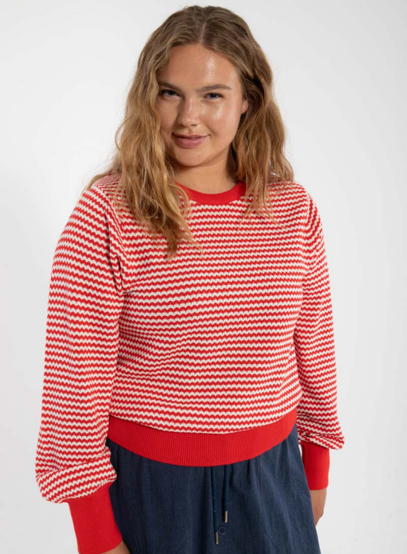Danefox Pearl Knit Sweater in Summer Red/Chalk from Danefae