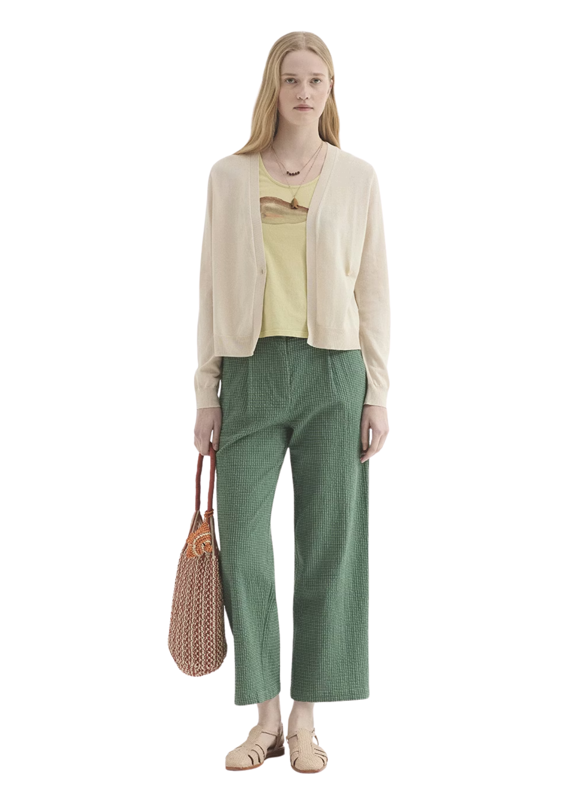 Nice Things Mini Gingham Seersucker Trousers Green