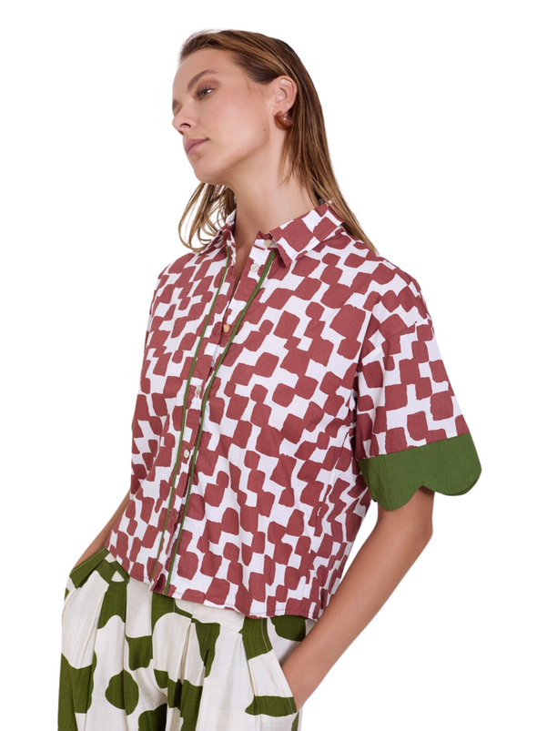 Printed Cotton Shirt with Waves in Goldfish from Skatïe