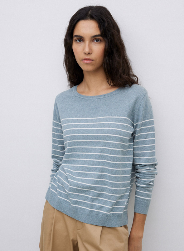 O-Clarins Knit Jumper in Greyish-Green Stripe from Yerse