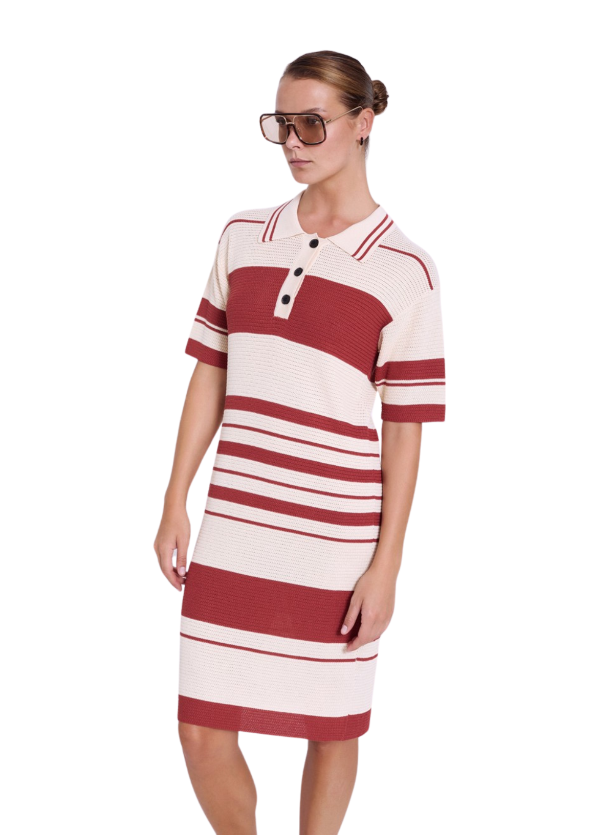 Two-Colour Striped Piqué Knit Dress in Sumac from Skatïe