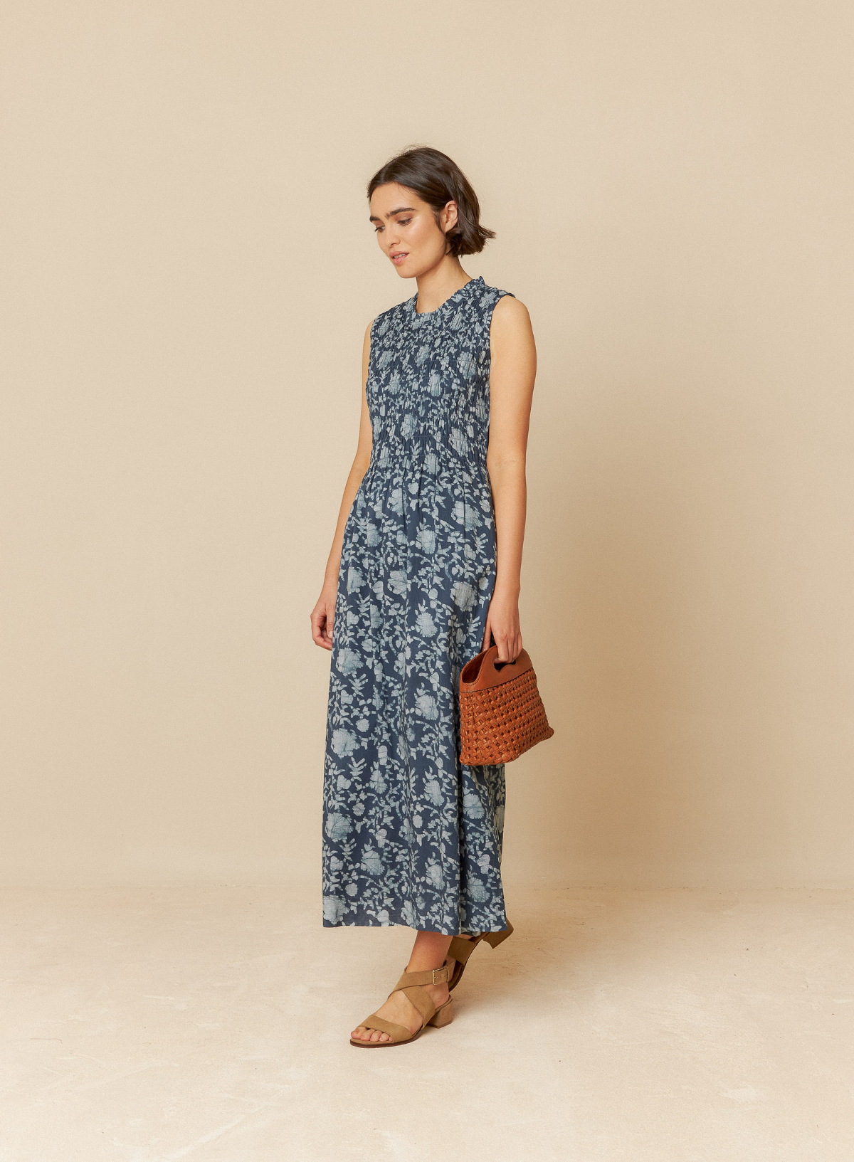 Round Neck Printed Dress in Indigo Blue from Indi & Cold