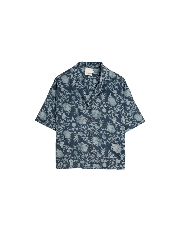 V-Neck Printed Shirt in Indigo Blue from Indi & Cold
