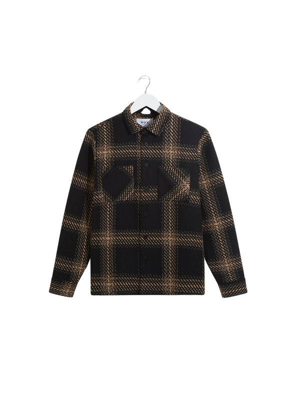 Whiting Overshirt in Zap Check Black/Beige from Wax London