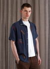 Stachio S/S Shirt Menu Embroidery in Navy Iris from Far Afield