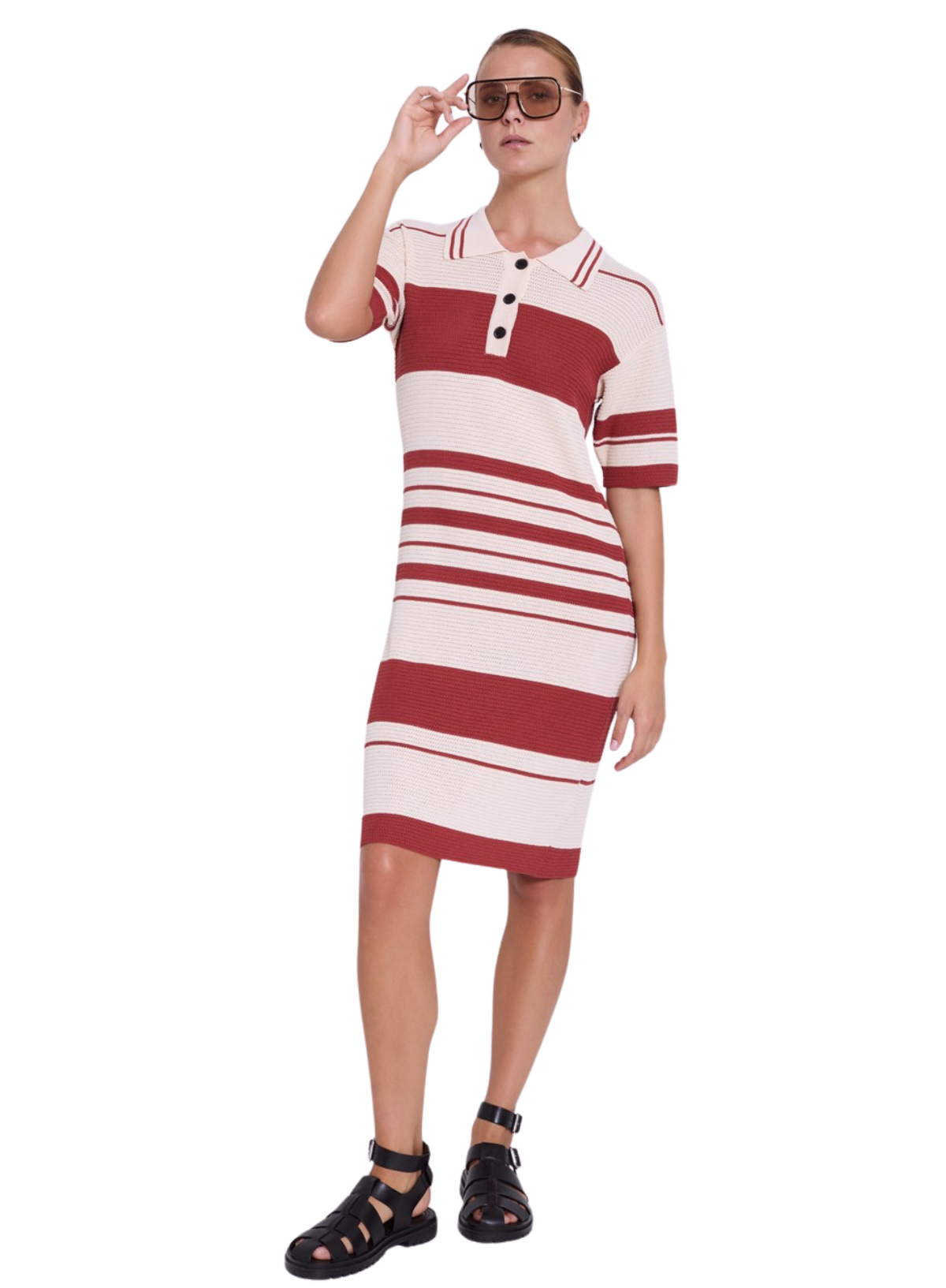 Two-Colour Striped Piqué Knit Dress in Sumac from Skatïe