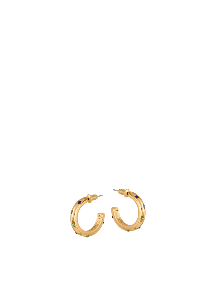 Ginette Rainbow Stones Small Hoop Earrings in Gold from Big Metal