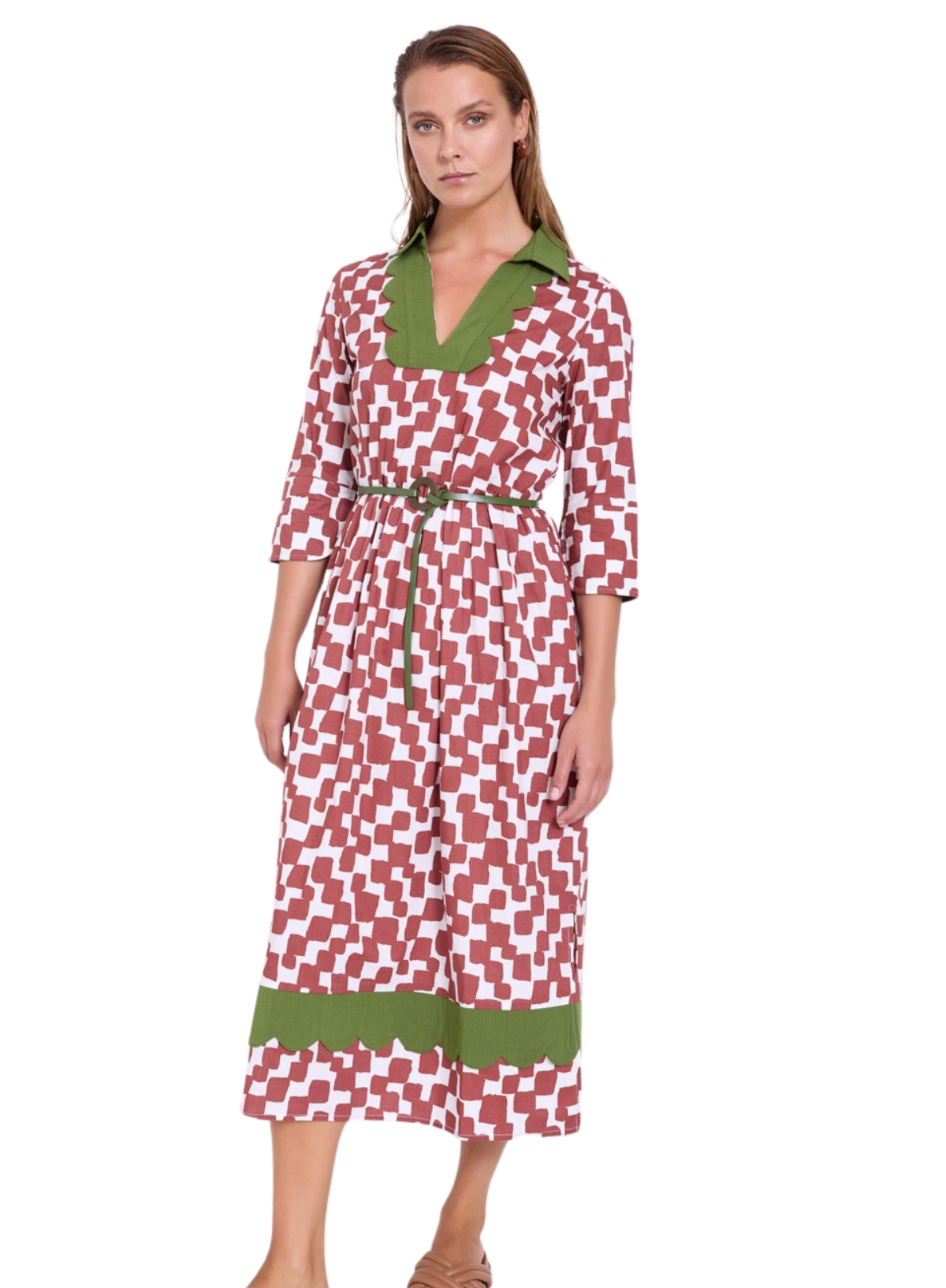 Long Square Cotton Dress with Waves in Goldfish from Skatïe