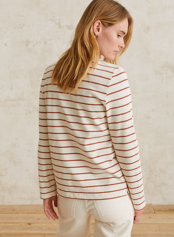 Mia Long Sleeve Top in Ecru + Chocolate Stripes from Yerse