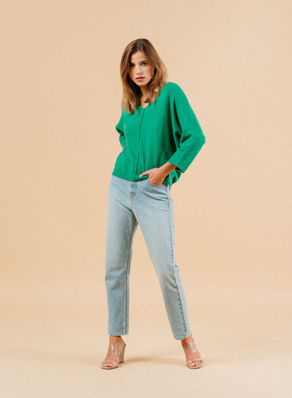 Mael V-Neck Top in Vert from Grace and Mila