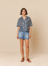 V-Neck Printed Shirt in Indigo Blue from Indi & Cold