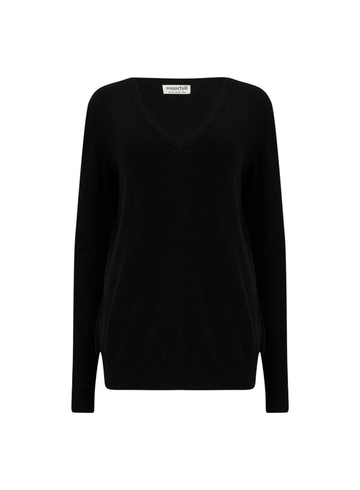 Marcella V-Neck Jumper in Black Sleeve Stripes from Sugarhill