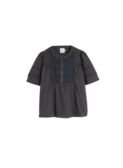 Embroidered Voile Blouse in Carbon from Indi & Cold
