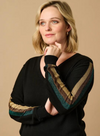 Marcella V-Neck Jumper in Black Sleeve Stripes from Sugarhill