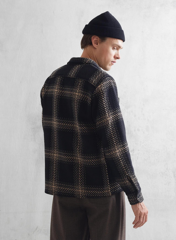 Whiting Overshirt in Zap Check Black/Beige from Wax London