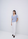 O-Stripes V-Neck T-Shirt in Royal Blue Stripe from Yerse